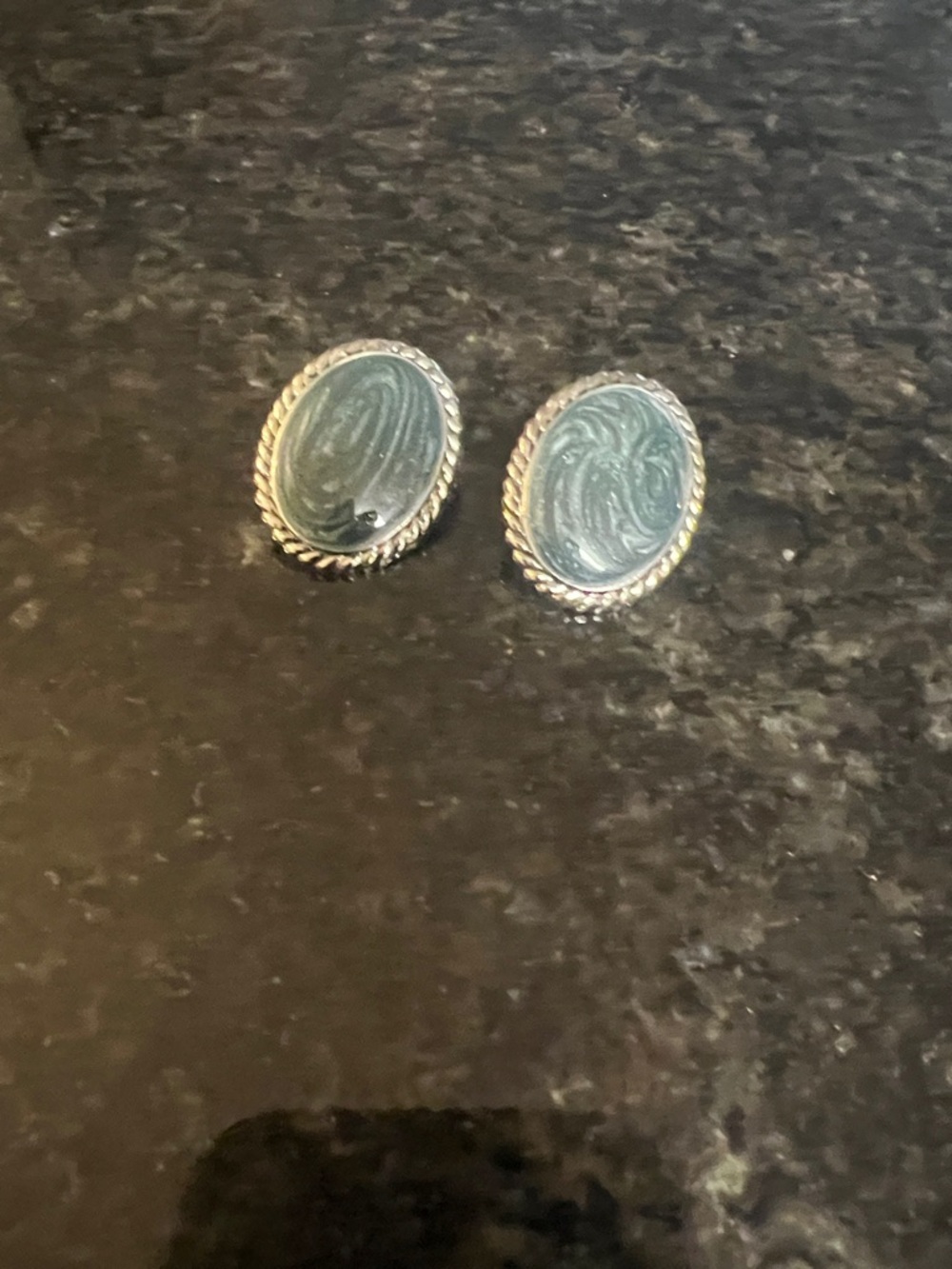 Oval Silver-Tone Rope Edge Stud Earrings